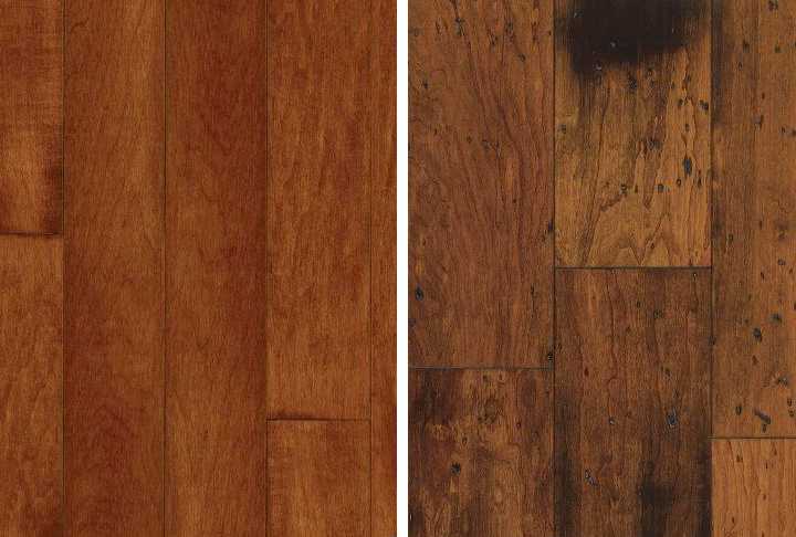 Two dark brown hardwood flooring swatches