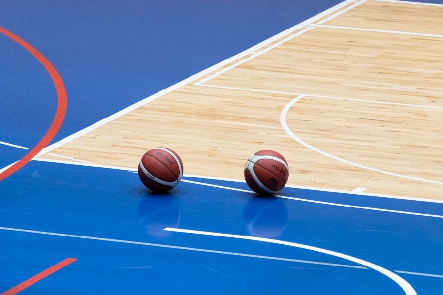 Basketball court where maple hardwood is the common choice because of its hardness
