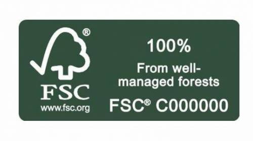 FSC certification logo to show trees are harvested from a well managed forest to support sustainability