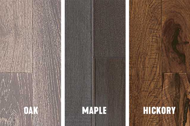 Oak Maple and Hickory species hardwood flooring swatches