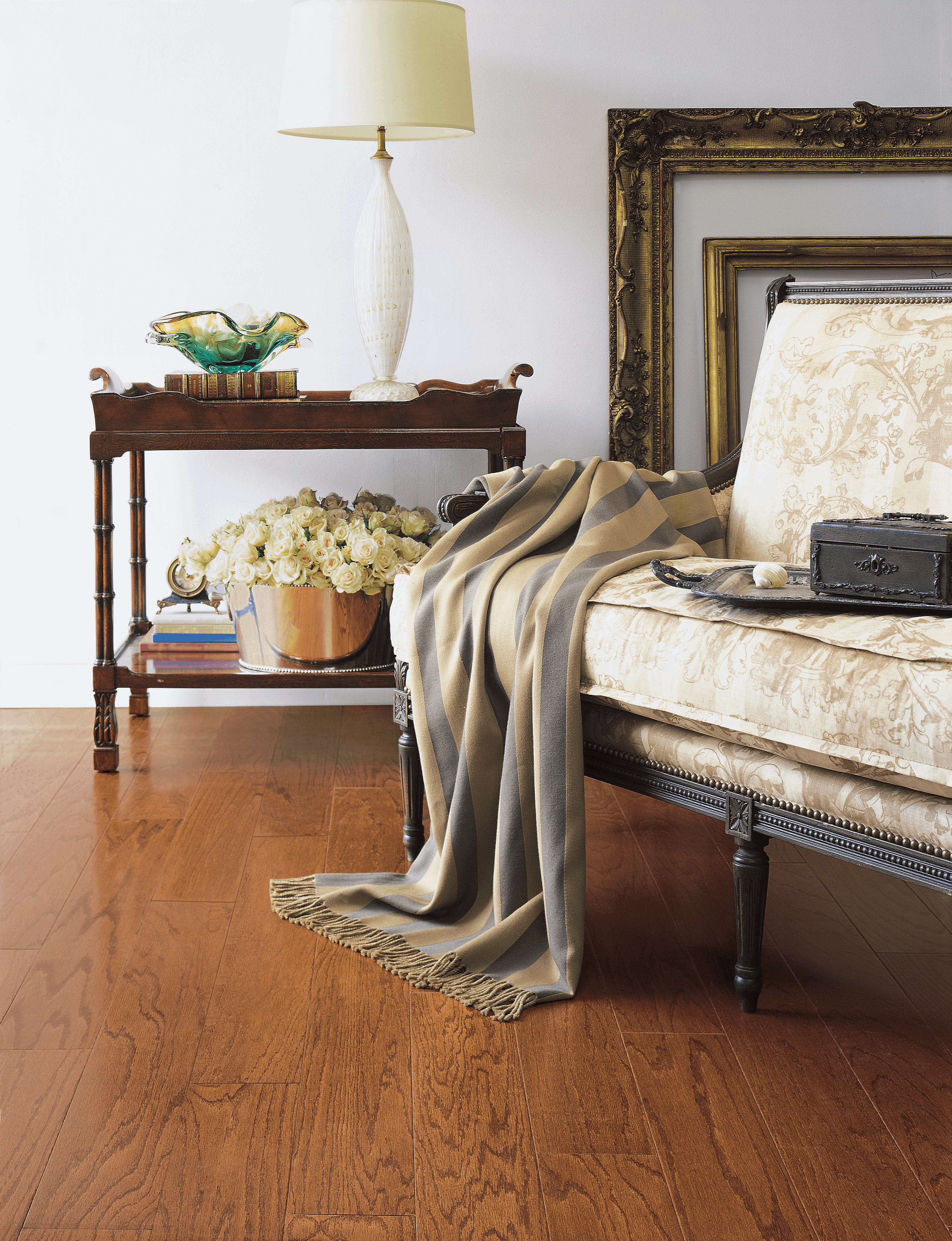 Formal Victorian seating area with oak engineered hardwood floors from Bruce