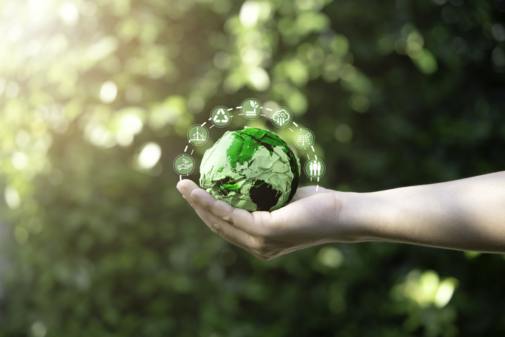 Hand holding a globe to present the importance of sustainablity
